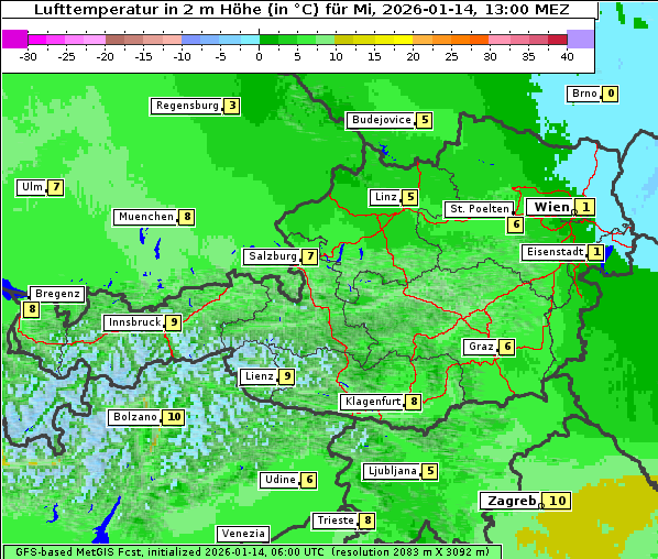 Temperatur, 14. 1. 2026