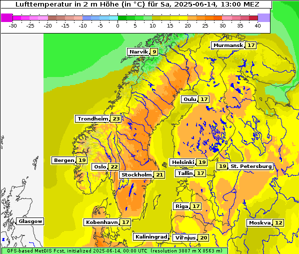 Temperatur, 14. 6. 2025