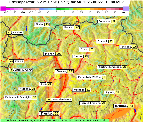 Temperatur, 27. 8. 2025