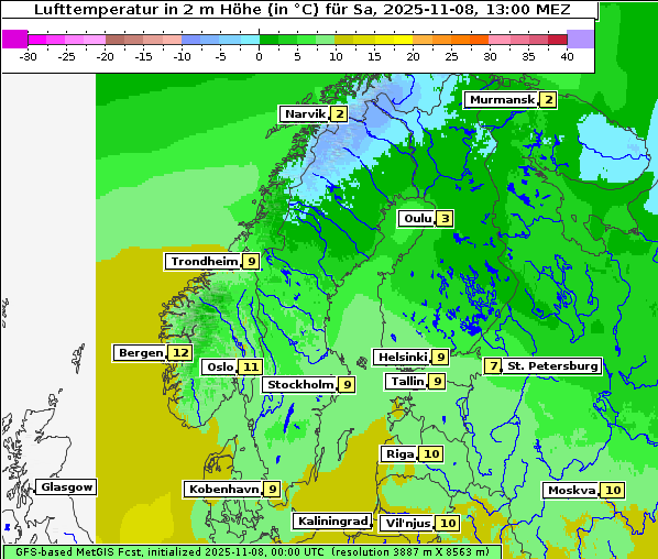Temperatur, 8. 11. 2025