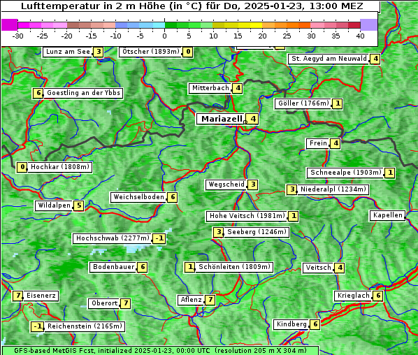 Temperatur, 23. 1. 2025