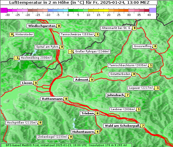 Temperatur, 24. 1. 2025