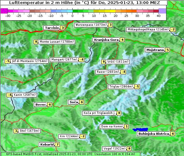 Temperatur, 23. 1. 2025