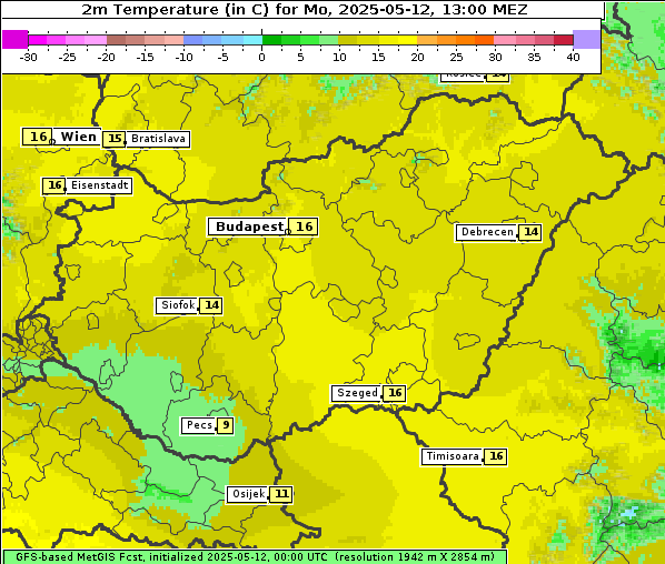 Temperatur, 12. 5. 2025