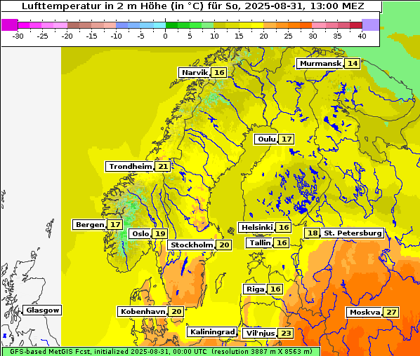 Temperatur, 31. 8. 2025