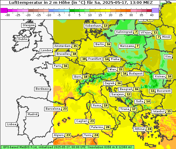 Temperatur, 17. 5. 2025