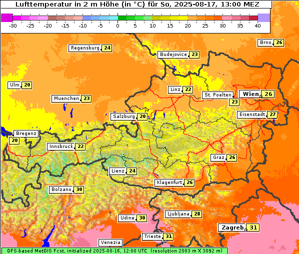 Temperatur, 17. 8. 2025