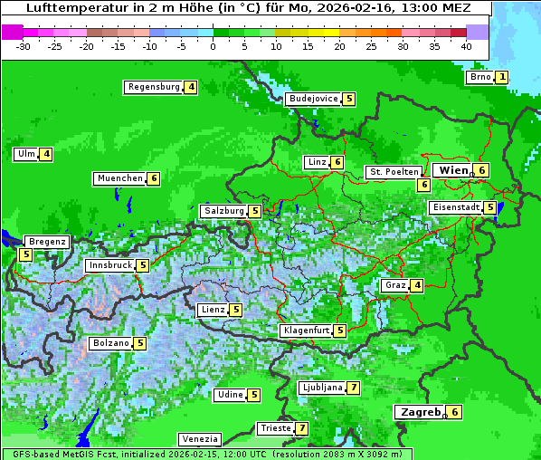 Temperatur, 16. 2. 2026