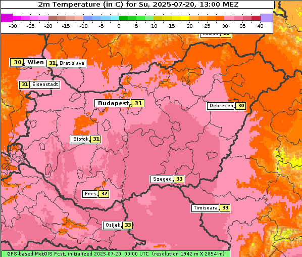 Temperatur, 20. 7. 2025