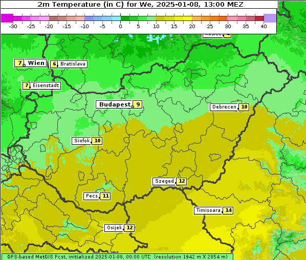 Temperatur, 8. 1. 2025