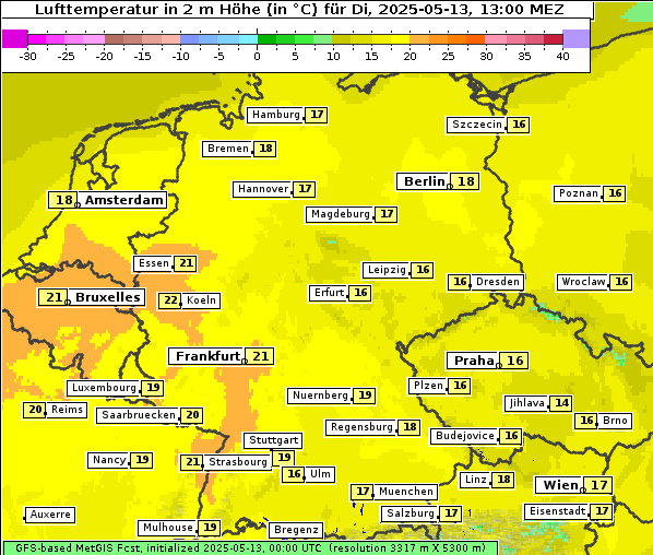 Temperatur, 13. 5. 2025