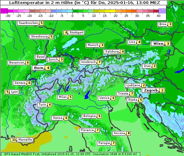 Temperatur, 16. 1. 2025