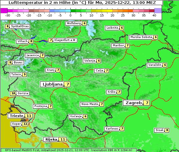 Temperatur, 22. 12. 2025