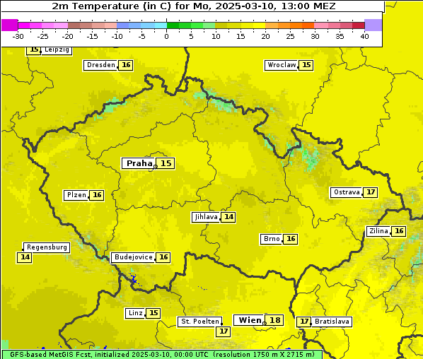 Temperatur, 10. 3. 2025