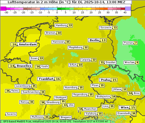 Temperatur, 14. 10. 2025
