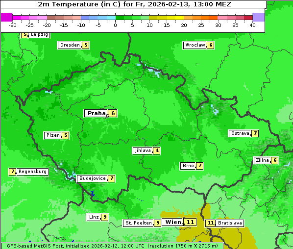 Temperatur, 13. 2. 2026