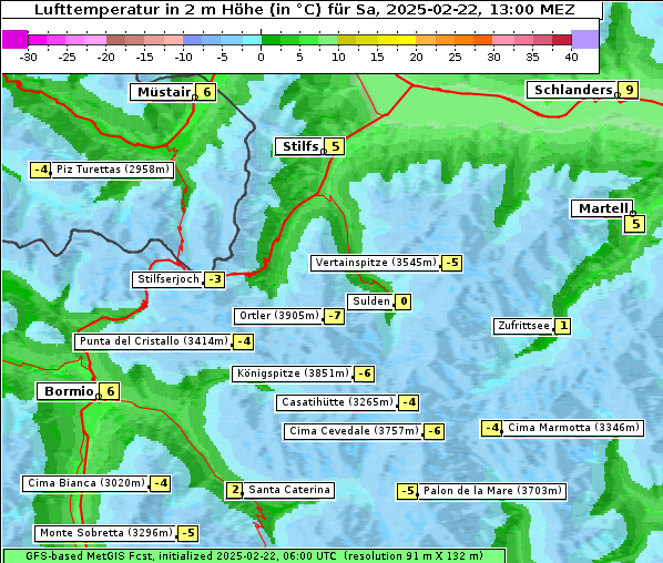 Temperatur, 22. 2. 2025