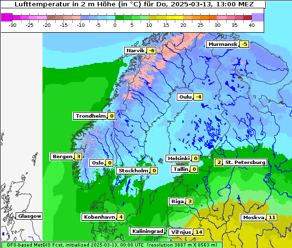 Temperatur, 13. 3. 2025