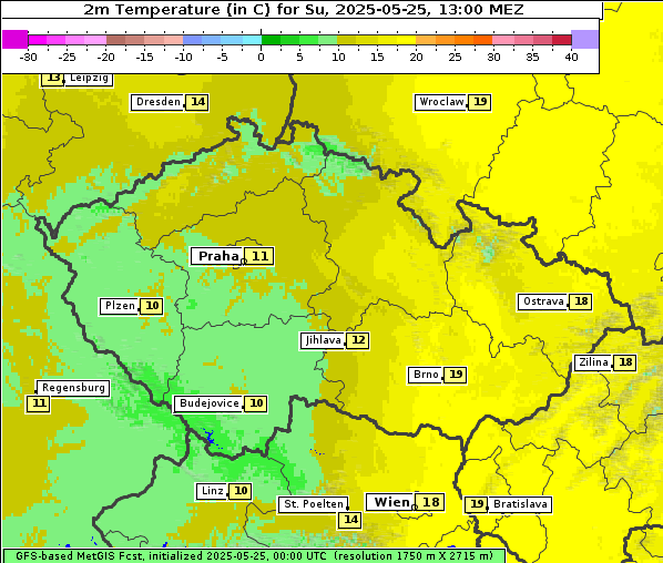 Temperatur, 25. 5. 2025