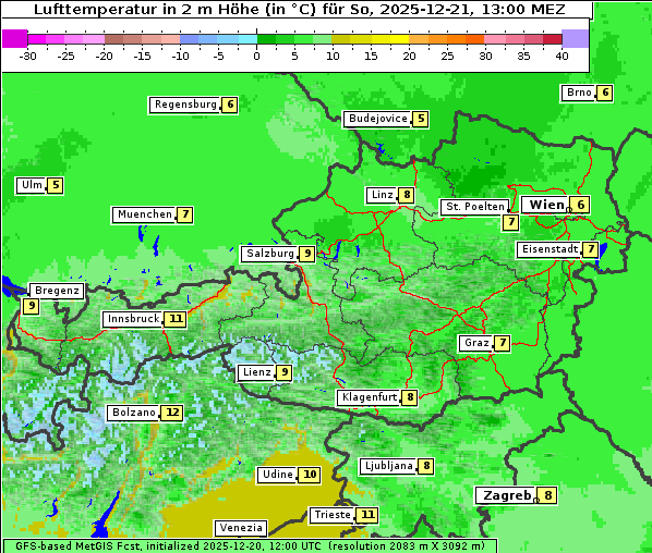 Temperatur, 21. 12. 2025