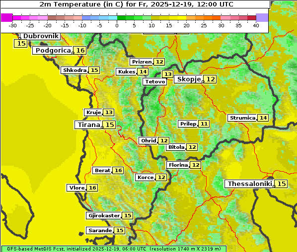 Temperatur, 19. 12. 2025