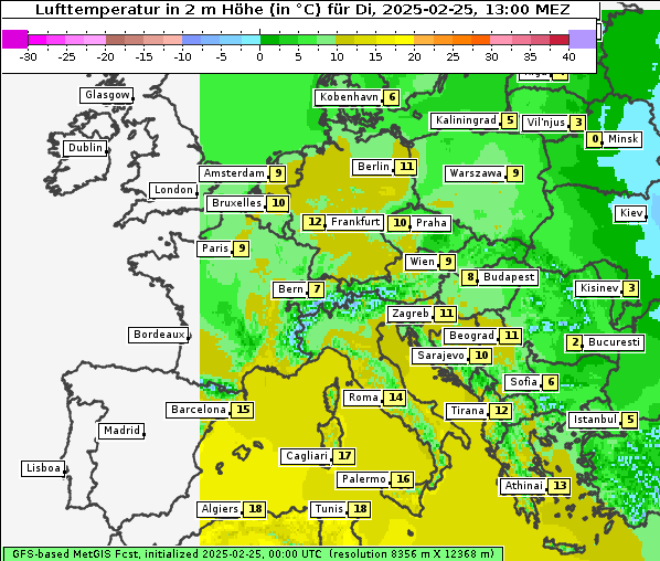 Temperatur, 25. 2. 2025