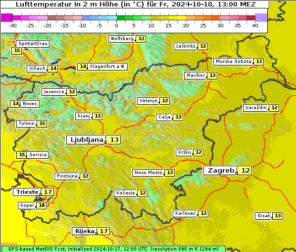 Temperatur, 18. 10. 2024