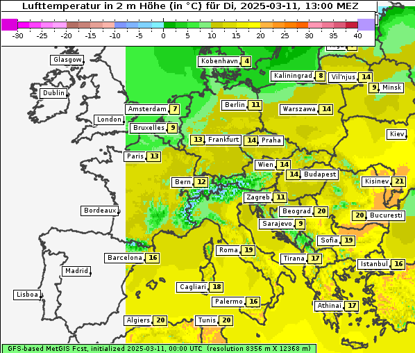 Temperatur, 11. 3. 2025