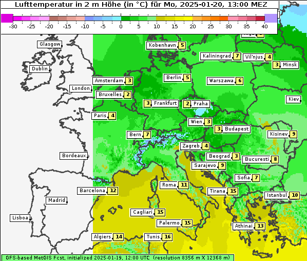 Temperatur, 20. 1. 2025