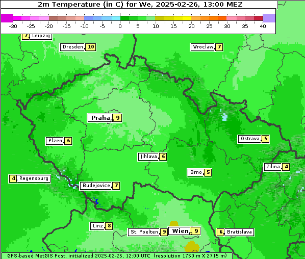 Temperatur, 26. 2. 2025