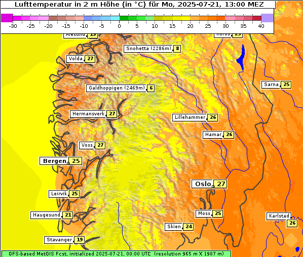 Temperatur, 21. 7. 2025