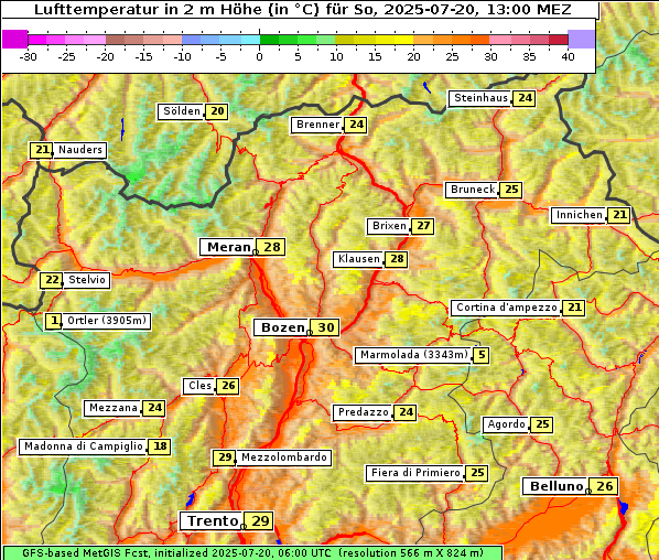 Temperatur, 20. 7. 2025