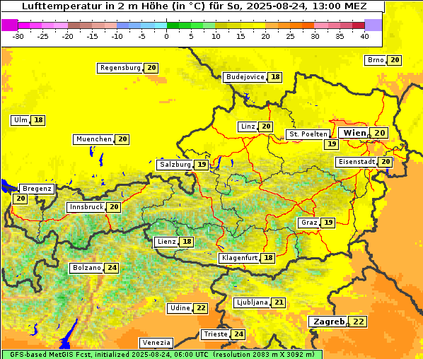 Temperatur, 24. 8. 2025