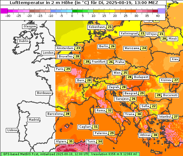 Temperatur, 19. 8. 2025