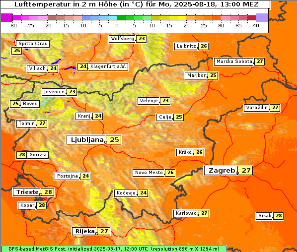Temperatur, 18. 8. 2025