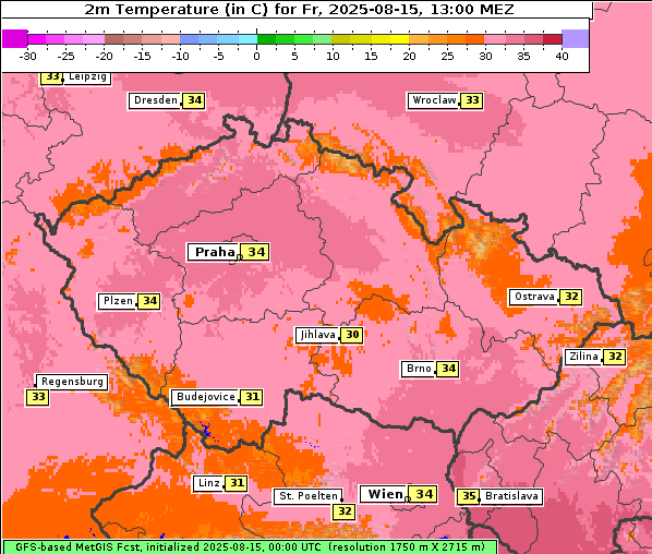 Temperatur, 15. 8. 2025