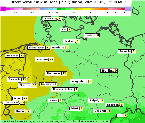 Temperatur, 9. 11. 2025