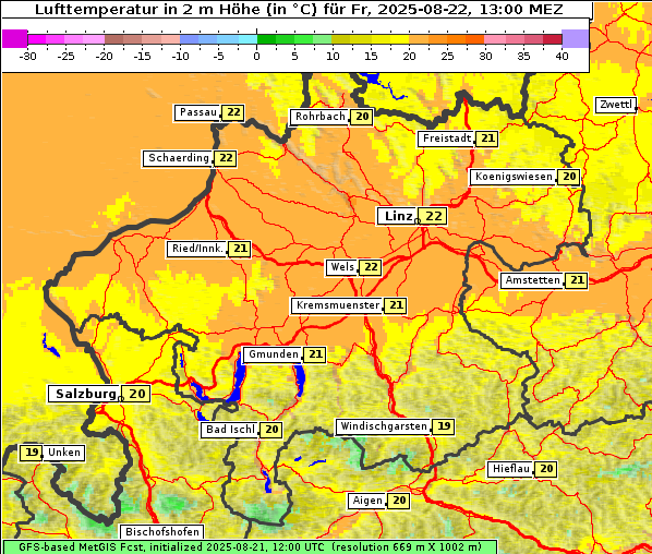 Temperatur, 22. 8. 2025