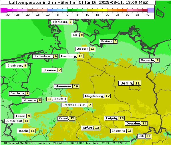 Temperatur, 11. 3. 2025