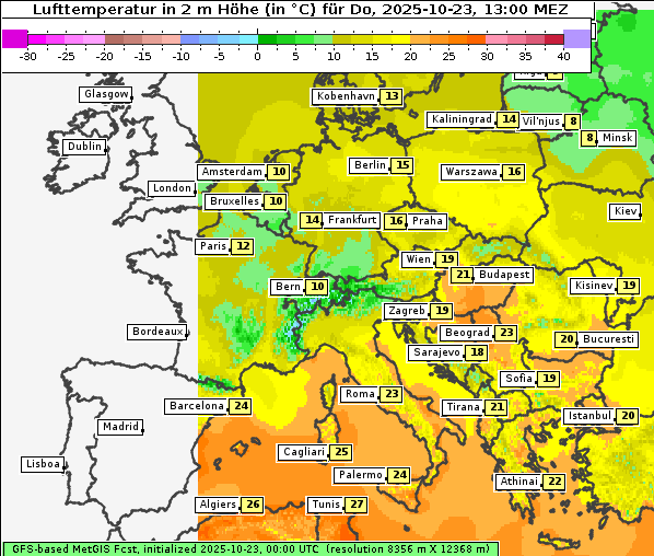 Temperatur, 23. 10. 2025