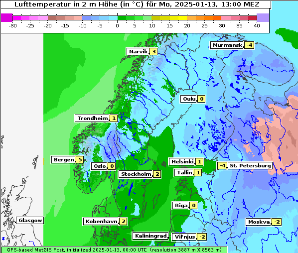 Temperatur, 13. 1. 2025