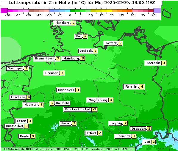 Temperatur, 29. 12. 2025