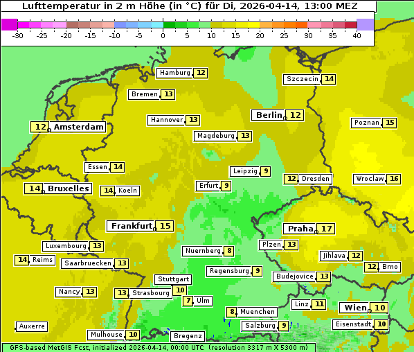 Temperatur, 14. 4. 2026
