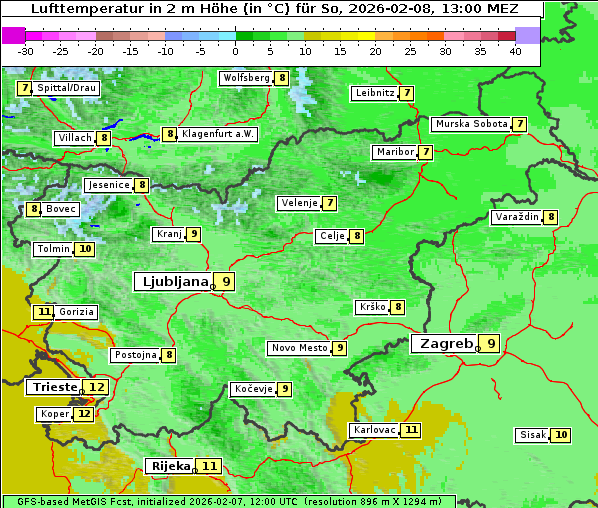 Temperatur, 8. 2. 2026