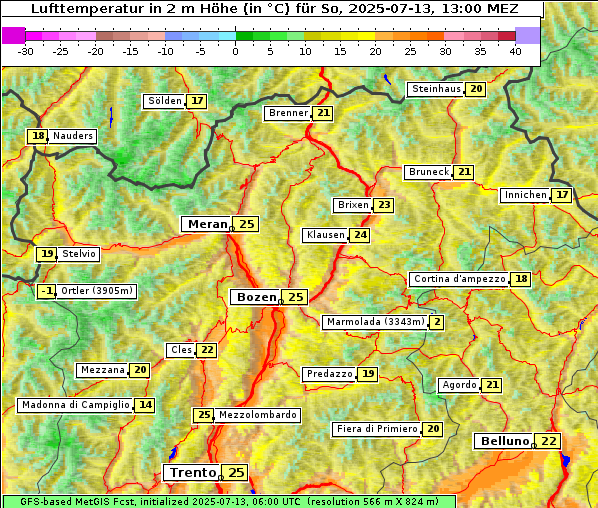 Temperatur, 13. 7. 2025