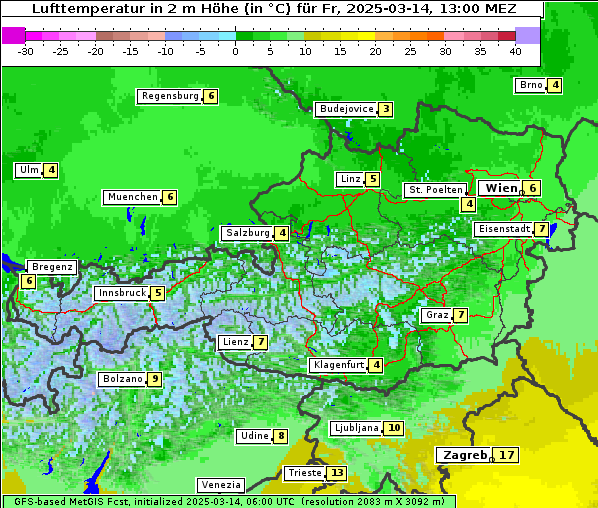 Temperatur, 14. 3. 2025