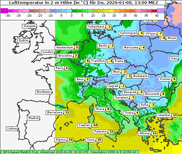Temperatur, 8. 1. 2026