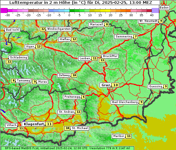 Temperatur, 25. 2. 2025