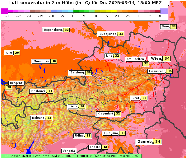 Temperatur, 14. 8. 2025
