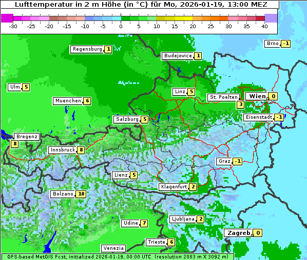 Temperatur, 19. 1. 2026